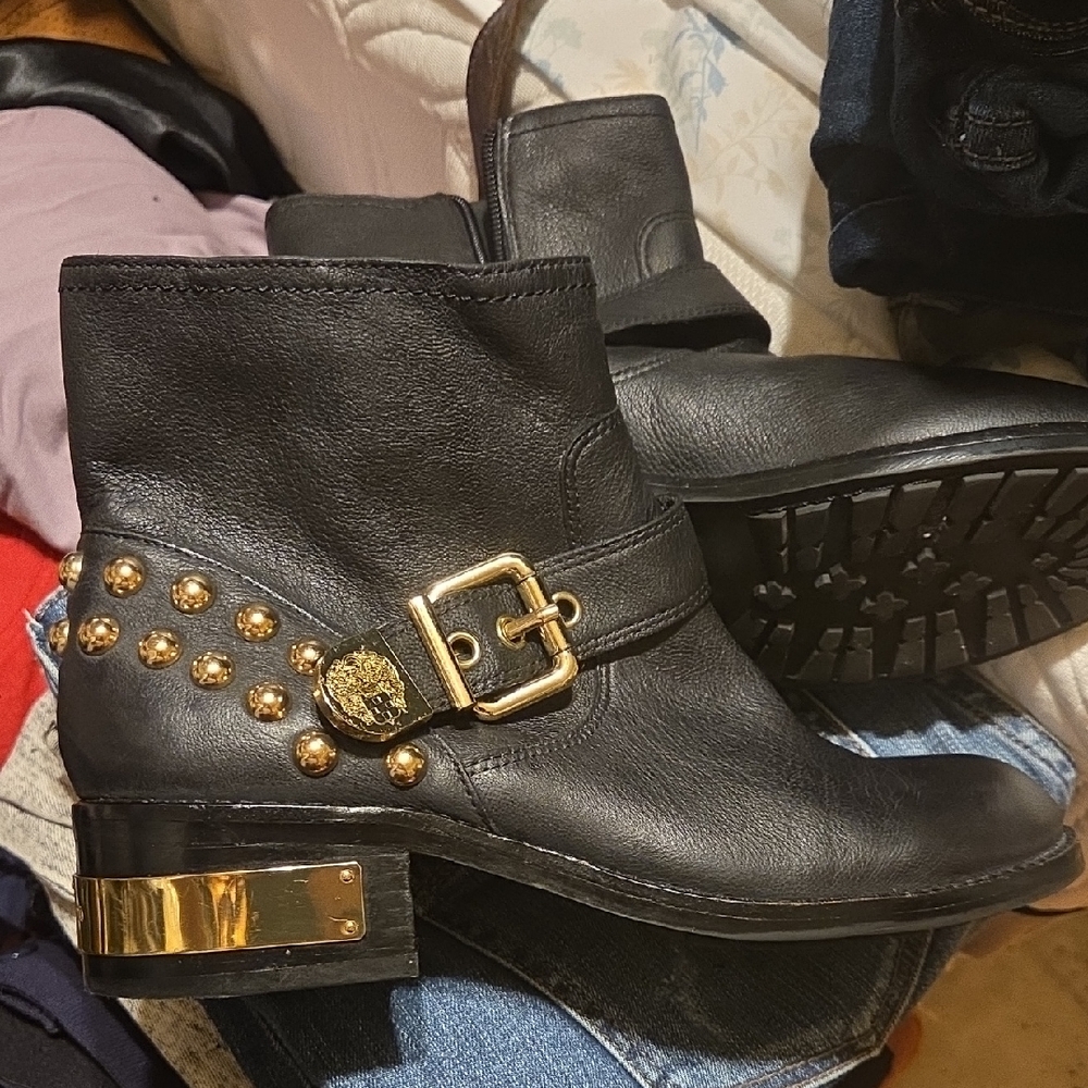 Vince Camuto Black Ankle Boots with Gold Details